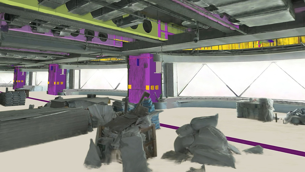 XGRIDS interior scan showing building infrastructure as overlay