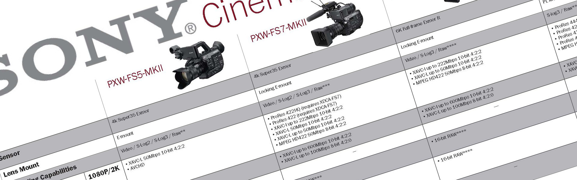 Header image for article Sony Cinematic Sensor Camera Lineup