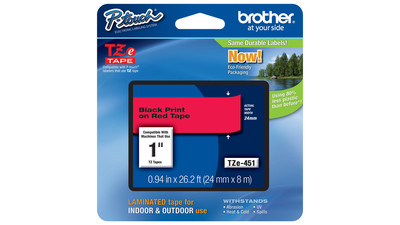 Brother P-Touch Label Tape - 1", Black on Red