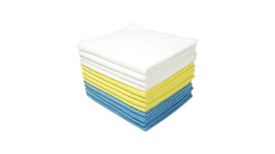 Microfiber Cleaning Cloth - 12" x 16", Blue, Yellow, White (24-Pack)
