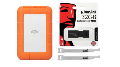 LaCie Rugged Mini USB 3.0 - 2TB with Kingston 32GB Flash Drive and AbelCine Cable Tie