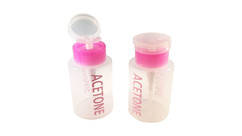 Acetone Push Down Dispenser - Clear with Grey Acetone Lettering, Labeled Bottle (6 oz)