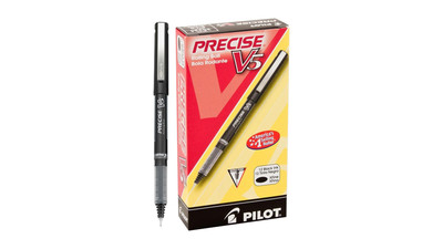 Pilot Precise V5 Rolling Ball Stick Pens - 0.5mm Extra Fine Point, Black (12-Pack)