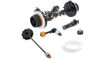 Bright Tangerine Revolvr Dual Sided Lightweight Kit: 15mm LWS Bridge, 2 x Handwheel, Cine Arm, 2 Gears, 5 Marking Discs, H/S Pack, Extension, 4D Speedcrank